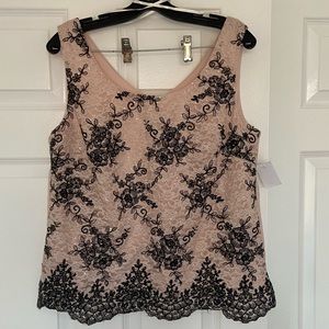 NWT LE Bos Pink and Black Embroidered Sleeveless Blouse